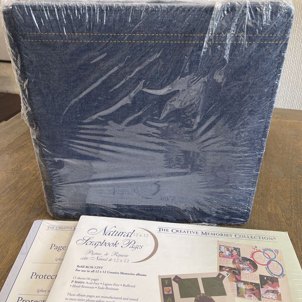 VTG Creative Memories 12x12 Denim Album Natural Pages, Protectors